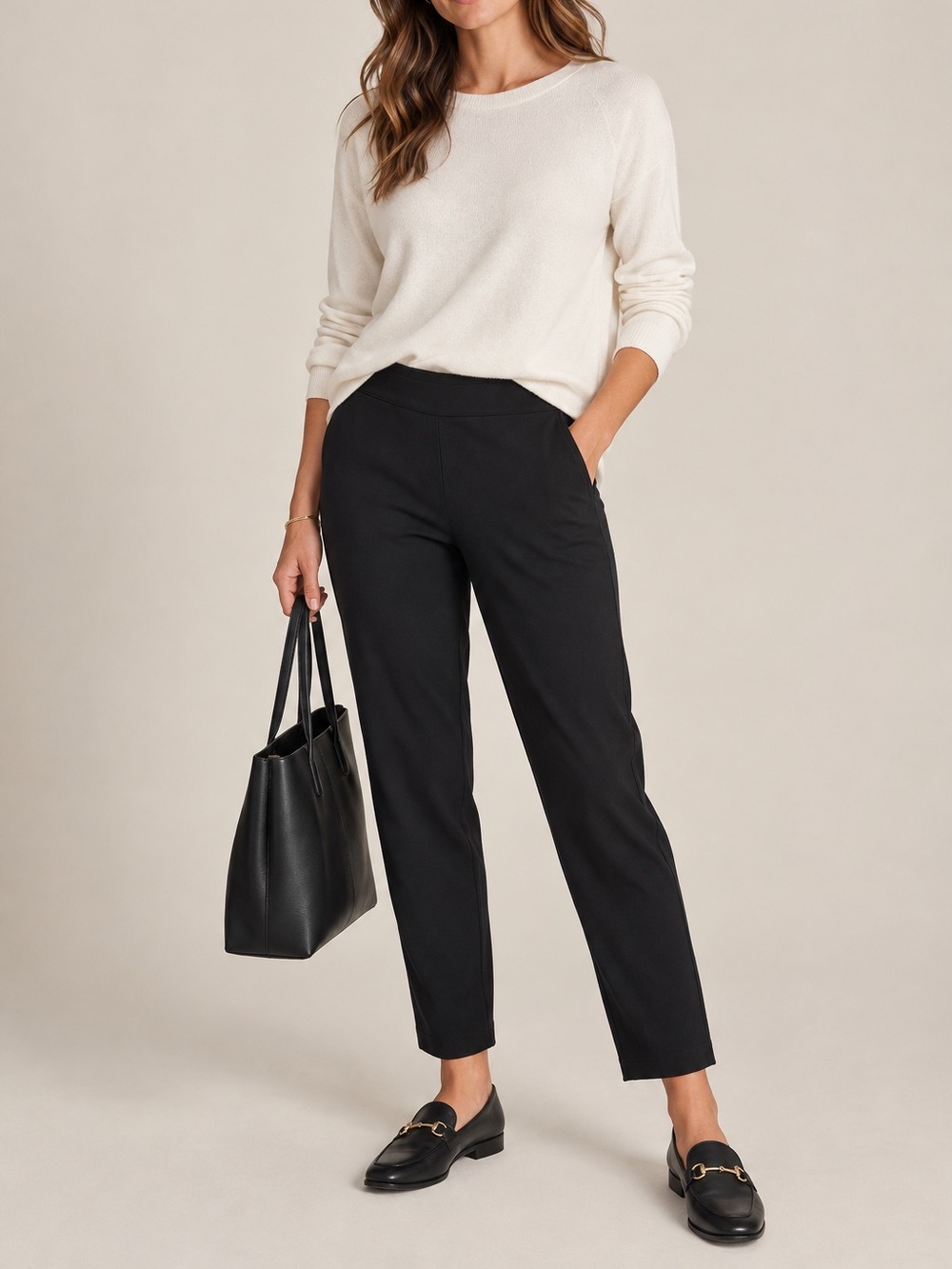 Soft Surroundings Black Ponte Pull-On Ankle Pants Stretch Trousers Pockets PL
